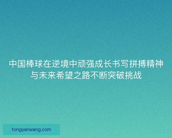 中国棒球在逆境中顽强成长书写拼搏精神与未来希望之路不断突破挑战