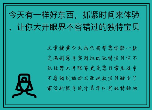 今天有一样好东西，抓紧时间来体验，让你大开眼界不容错过的独特宝贝
